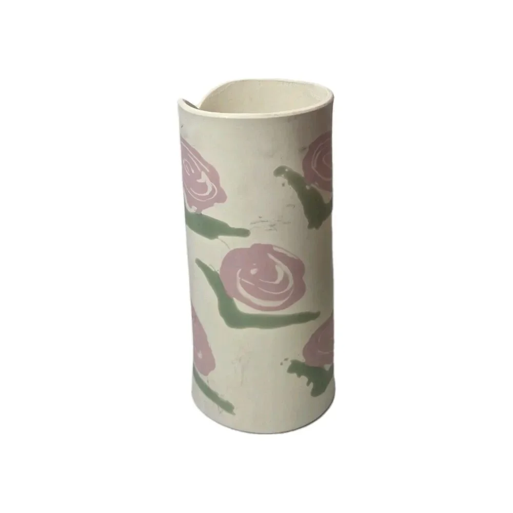 Vintage Evolution Studio Pottery Vase Roses Signed Jeff Pitt 1993 Hand Made